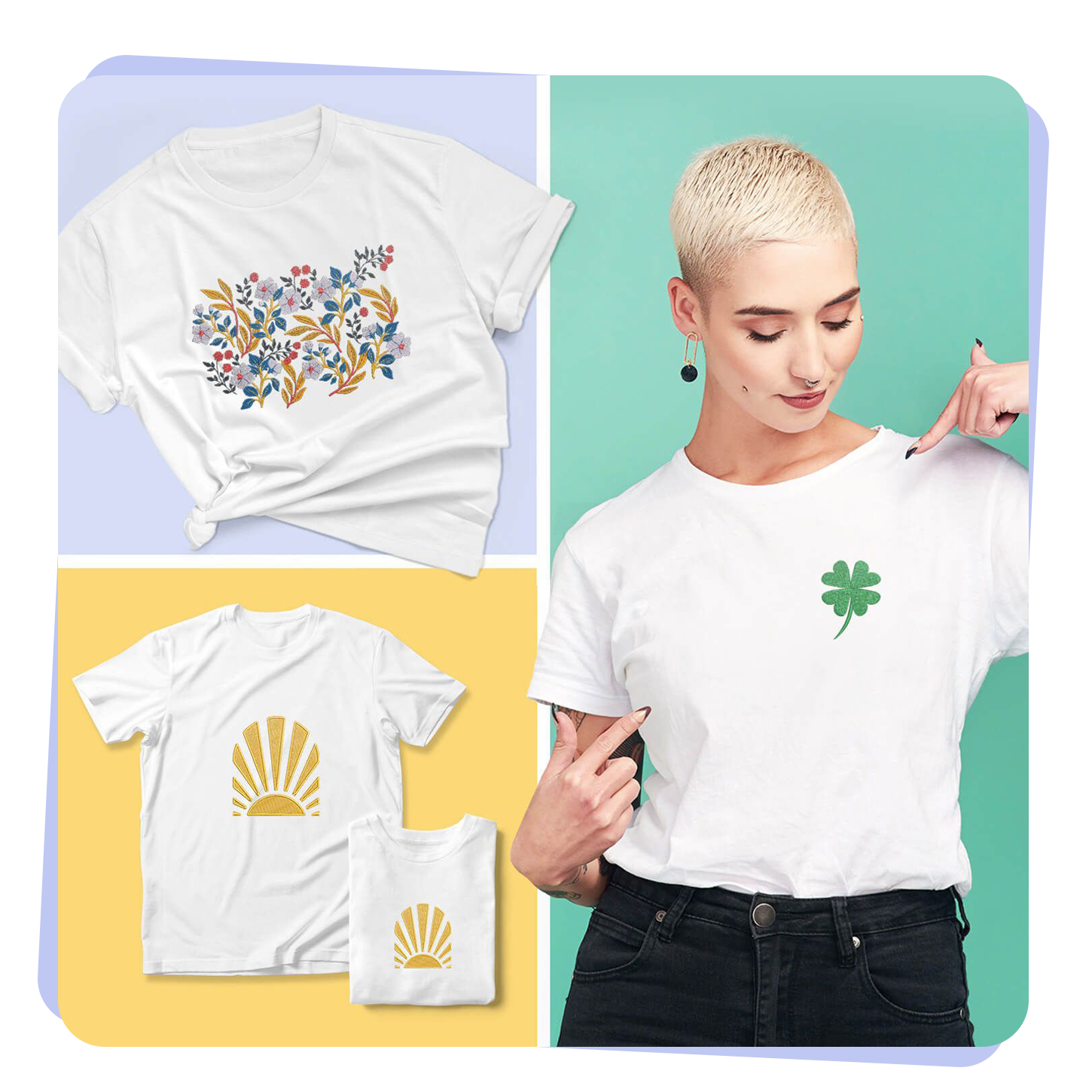 mujer con diseño de bordados